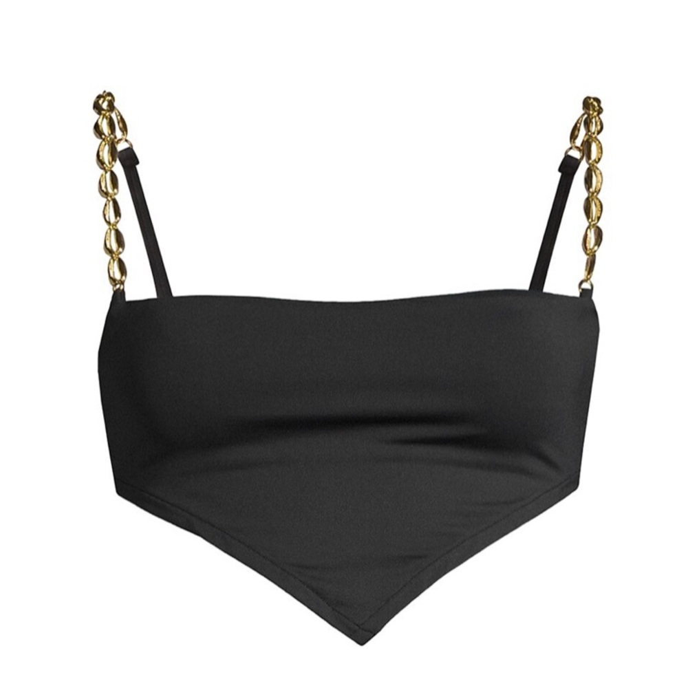 We Wore What Bandana Bikini Top with Gold Shell Chain